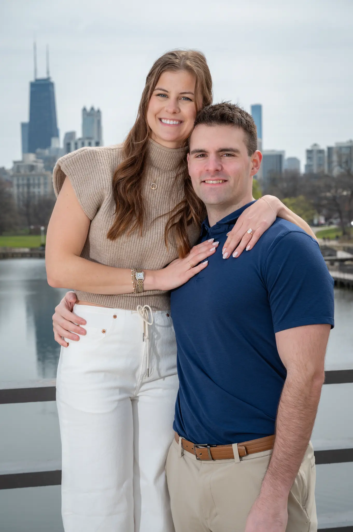 Tom and Anna engagement portrait with the Chicago skyline